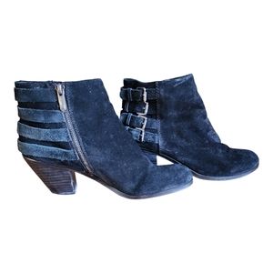 Sam Edelman Black Suede Zip up Booties with Buckles - Sz 8